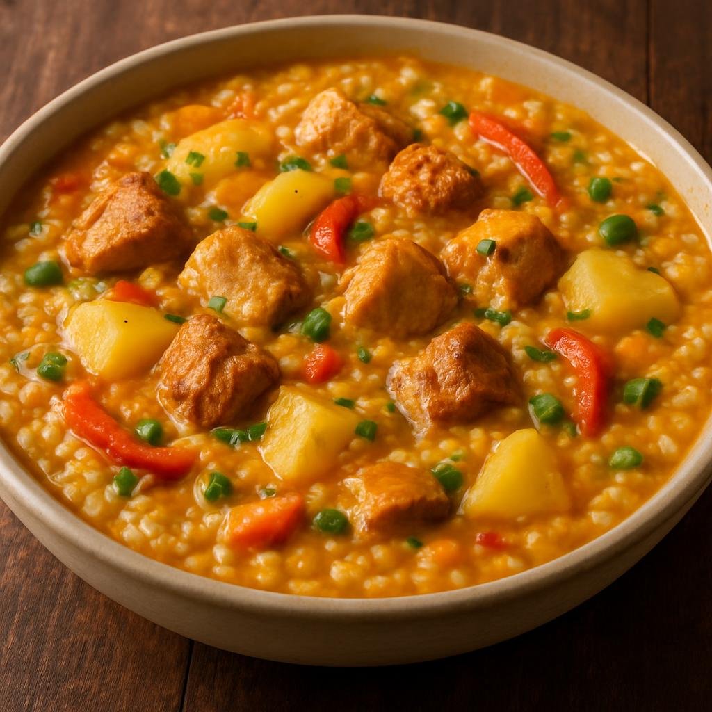 Entree: Colombia – Cauca & Valle – Arroz Atollado (Creamy Colombian rice stew with chicken, pork, potatoes, and vegetables) recipe