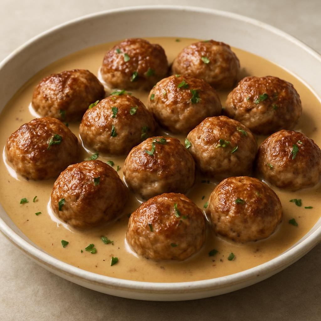 Entree: Finland – Southern Finland – Lihapullat (Finnish-style meatballs made from ground beef and pork, gently browned and simmered in a creamy gravy) recipe