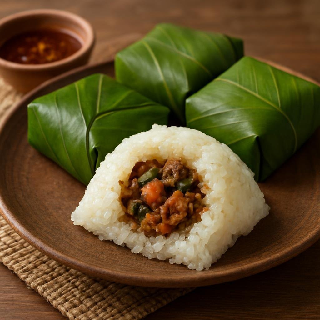 Entree: Myanmar – Shan State Cuisine – ဟင်းထုပ် ➤ hin htoke (Shan-style steamed rice parcels filled with spiced meat and vegetables) recipe
