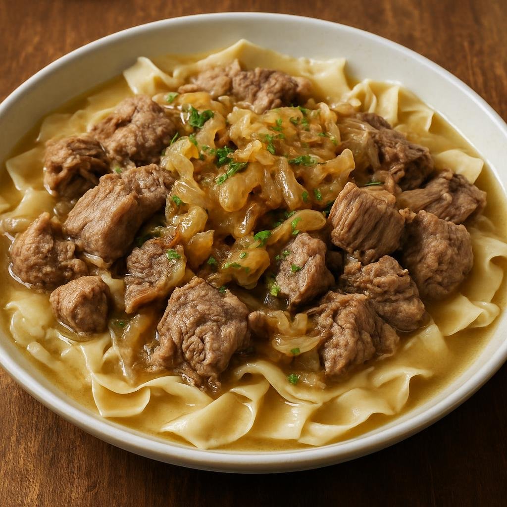 Entree: Russia – Cossack Cuisine – Бешбармак ➤ Beshbarmak (Boiled meat served over wide flat noodles with a savory onion broth) recipe