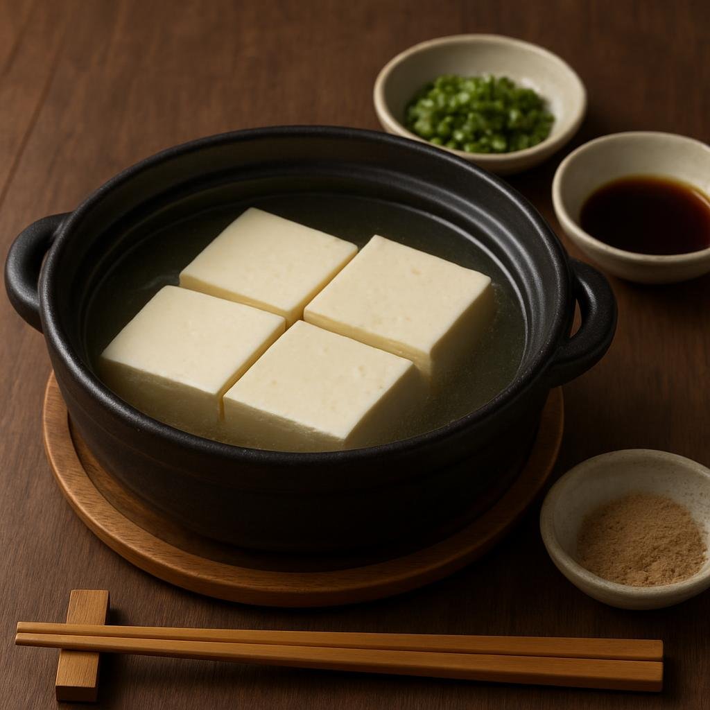 Entree: Japan – Kansai / Osaka-Kyoto – 湯豆腐 ➤ Yūdōfu (Gently simmered tofu in kombu broth served with simple dipping condiments) recipe