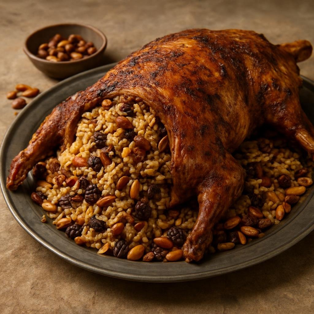 Entree: Iraq – Mosul & North – قوزي ➤ Quzi (Whole roasted spiced lamb stuffed with seasoned rice, nuts, and dried fruit) recipe
