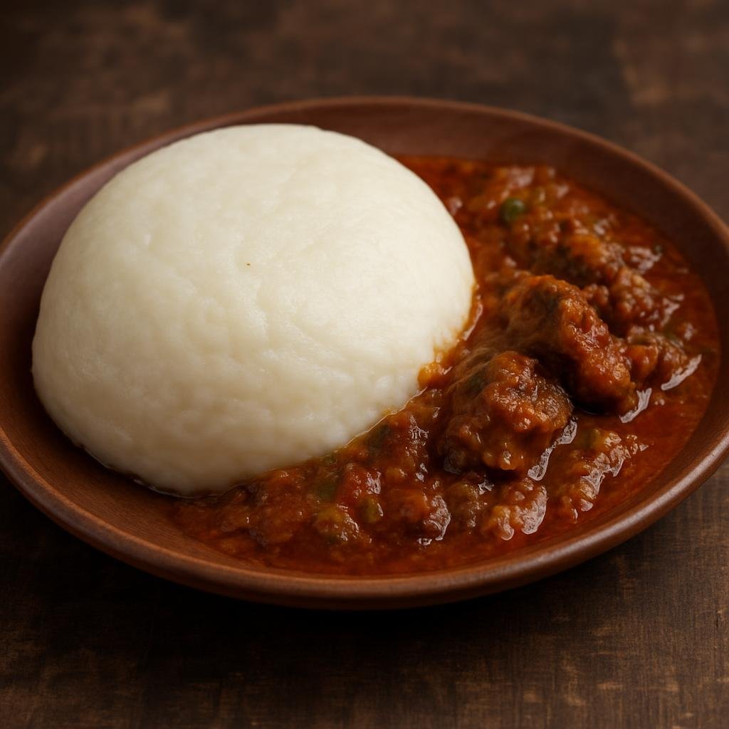 Entree: Nigeria – Kanuri Northeast – Tuwo Shinkafa (Soft, starchy rice dumpling made by cooking and pounding rice into a smooth, moldable ball served with soups or sauces) recipe