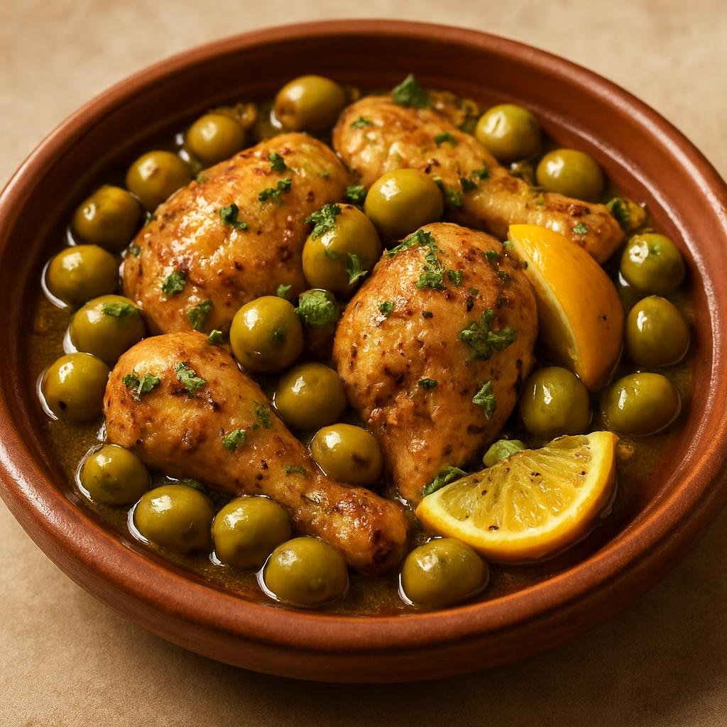 Entree: Algeria – Oran & West – طاجين الزيتون ➤ Tājīn az-Zaytūn (Algerian braised chicken with green olives, preserved lemon, and warm spices) recipe