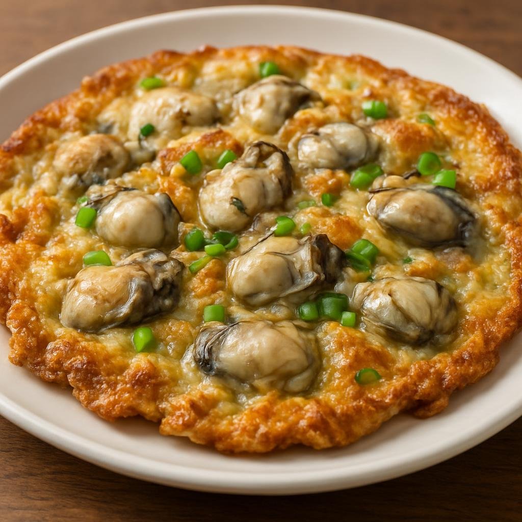 Entree: China – Fujian – 海蛎煎 ➤ hǎi lì jiān (Pan-fried oyster omelette with a chewy starch-egg interior and crisp edges) recipe