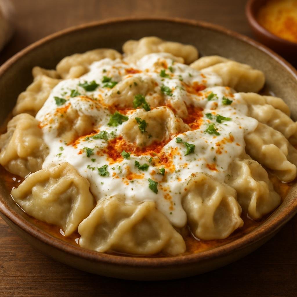 Entree: Turkey – Eastern Anatolia – Hangel (Boiled filled dumplings served with garlicky yogurt and spiced butter) recipe