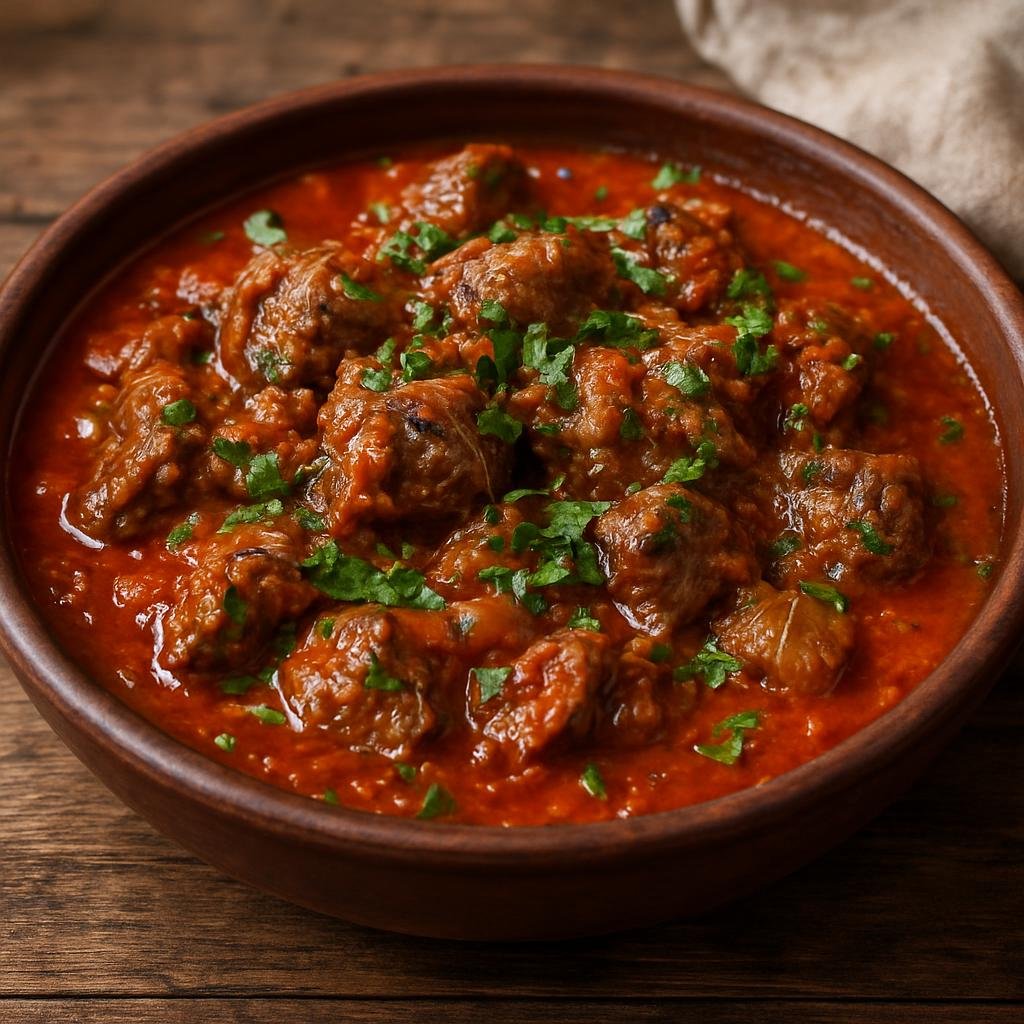 Entree: Georgia – Tbilisi & Eastern Georgia – ჭაშუშული ➤ Chashushuli (Hearty Georgian tomato-and-herb beef stew simmered with onions and spices) recipe