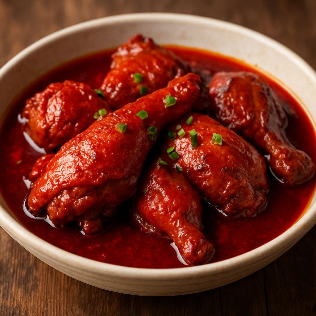 Entree: China – Fujian – 紅糟雞 ➤ Hóng zāo jī (Chicken marinated and braised in fermented red rice lees producing a sweet-savory, red-colored dish) recipe