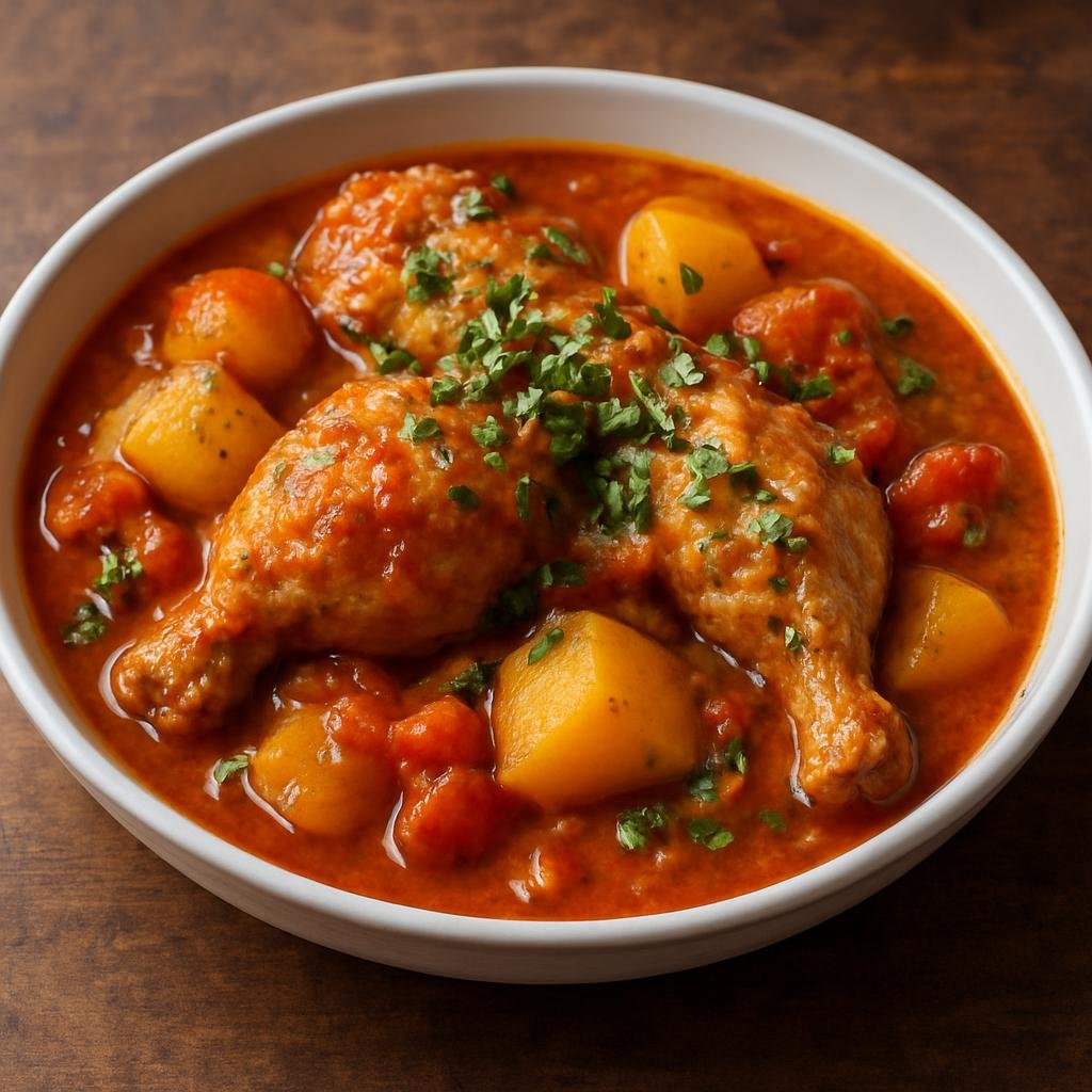 Entree: Colombia – Cauca & Valle – Sudado de Pollo (Braised Colombian chicken stew cooked with tomatoes, onions, cilantro, and potatoes) recipe