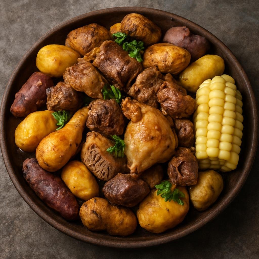 Entree: Peru – Cuzco – Pachamanca (Traditional Andean mixed-meat and tuber meal slow-cooked on heated stones in an earth oven) recipe