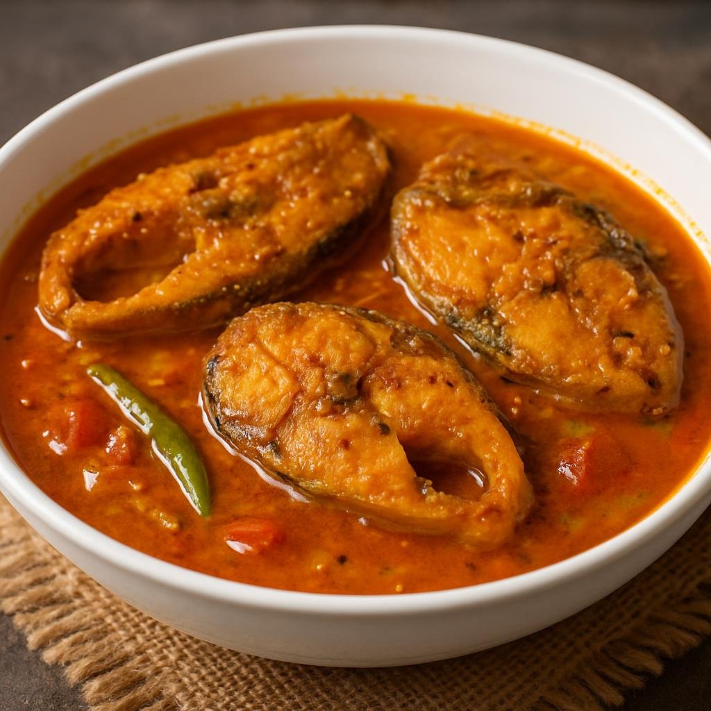 Entree: Bangladesh – Dhaka & Central Bangladesh – মাছের ঝোল ➤ Maacher Jhol (Bengali fish stew in a light spiced turmeric-tomato broth) recipe
