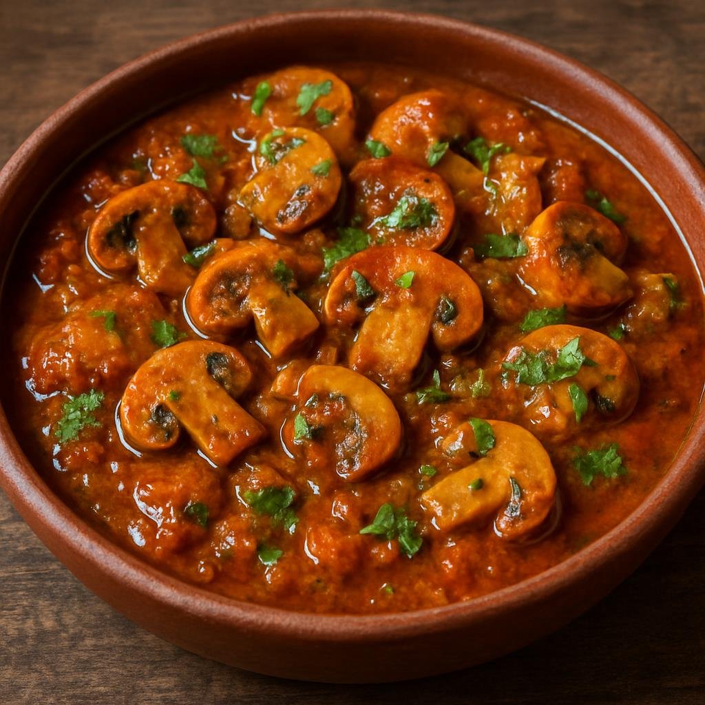Entree: Nepal – Thakali Cuisine – छ्याउको तरकारी ➤ Chyau ko Tarkari (Thakali-style mushroom curry cooked in a spiced tomato-onion gravy with Himalayan aromatics) recipe