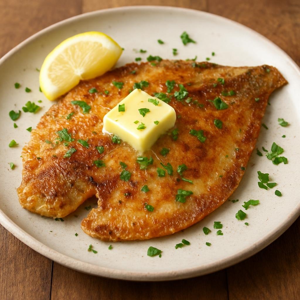 Entree: Netherlands – North Sea Coast – Scholfilet (Pan-fried North Sea plaice fillet finished with butter, lemon, and parsley) recipe