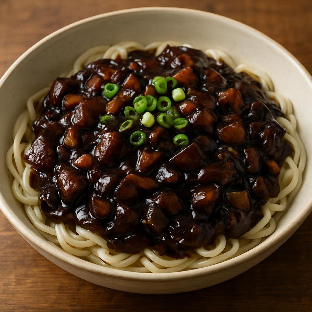 Entree: South Korea – Seoul & Gyeonggi – 짜장면 ➤ jjajangmyeon (Wheat noodles tossed in a thick savory black bean and pork-vegetable sauce) recipe