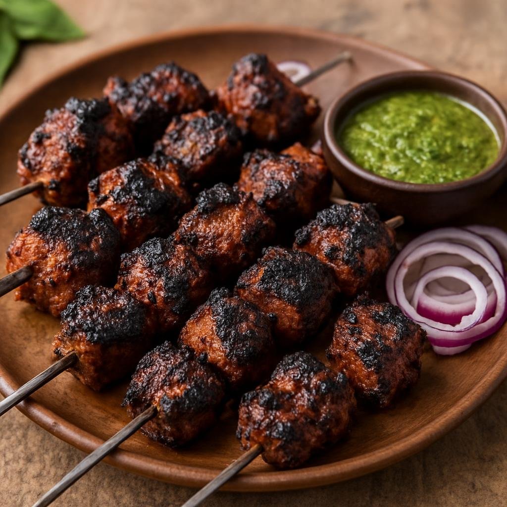 Entree: Pakistan – Khyber Pakhtunkhwa – چارسی تکہ ➤ Charsi Tikka (Charcoal-smoked marinated cubes of lamb or beef grilled at high heat to produce a spicy, smoky tikka) recipe