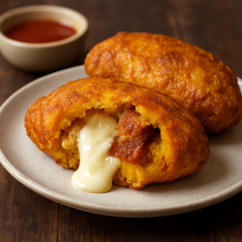 Entree: Colombia – Cauca & Valle – Aborrajado (Fried ripe plantain fritters stuffed with cheese and sometimes pork rind) recipe