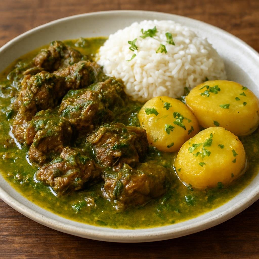 Entree: Peru – Cuzco – Seco de Cordero (A slow-braised Cuzco-style lamb stew in a cilantro and ají amarillo flavored sauce, typically served with potatoes or rice) recipe
