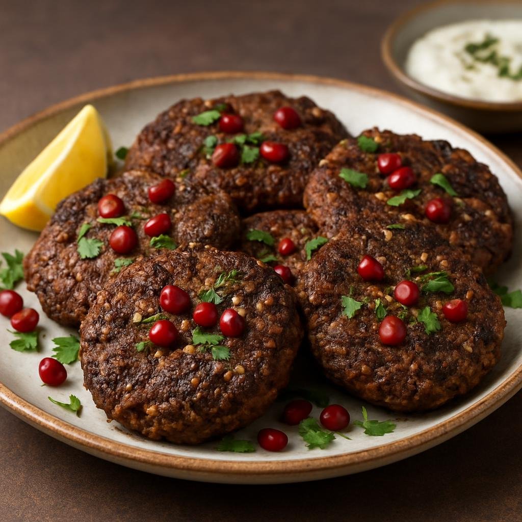 Entree: Afghanistan – Northern Afghanistan – چپلي کباب ➤ Chapli Kabab (Pan-fried spiced minced meat patties flavored with herbs, seeds, and pomegranate) recipe