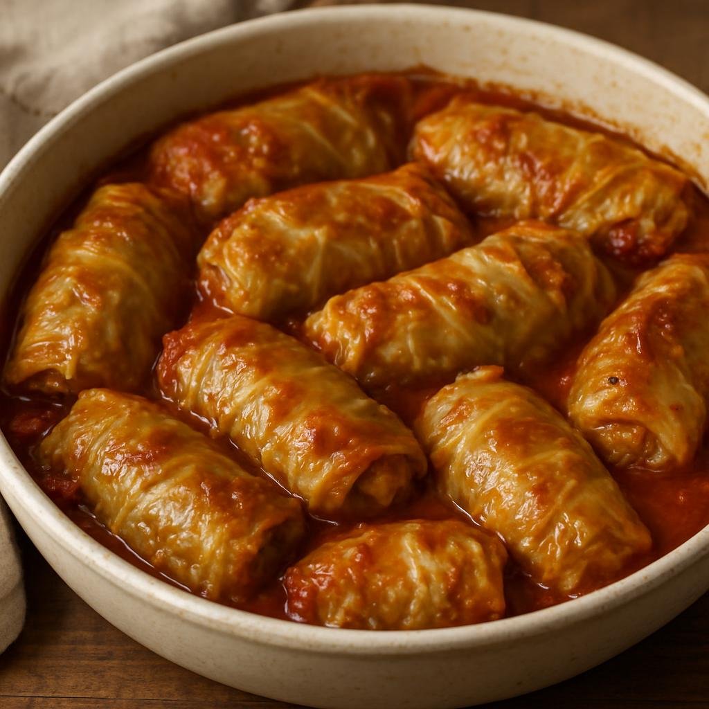 Entree: Finland – Southern Finland – Kaalikääryleet (Cabbage leaves stuffed with seasoned rice and ground meat, baked in a savory tomato sauce) recipe