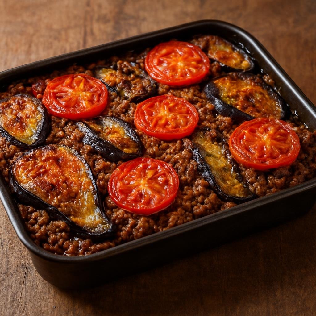 Entree: Iraq – Mosul & North – تبسي باذنجان ➤ Tabsi Badhinjan (Baked Iraqi casserole of layered eggplant, tomatoes, and spiced ground lamb) recipe
