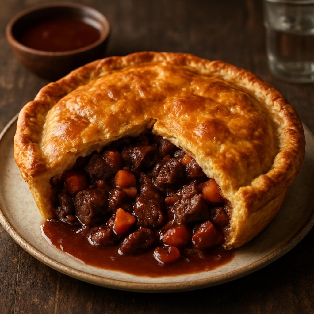 Entree: South Africa – Karoo – Karoo Venison Pie (Hearty savory pie of braised venison and root vegetables in a rich red-wine gravy) recipe
