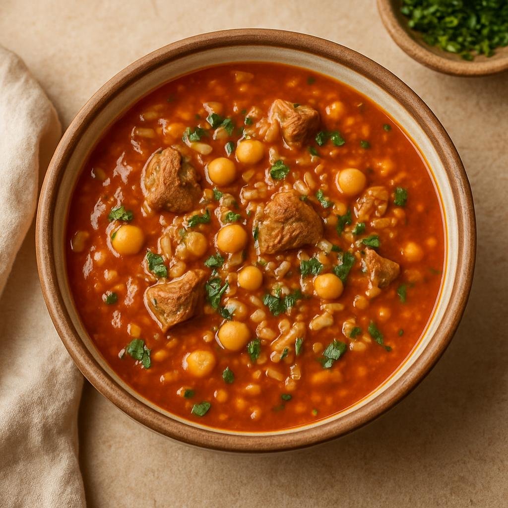 Entree: Algeria – Oran & West – الحريرة ➤ al-Harīra (Hearty tomato-based soup of lamb, chickpeas, lentils, rice, and fresh herbs) recipe