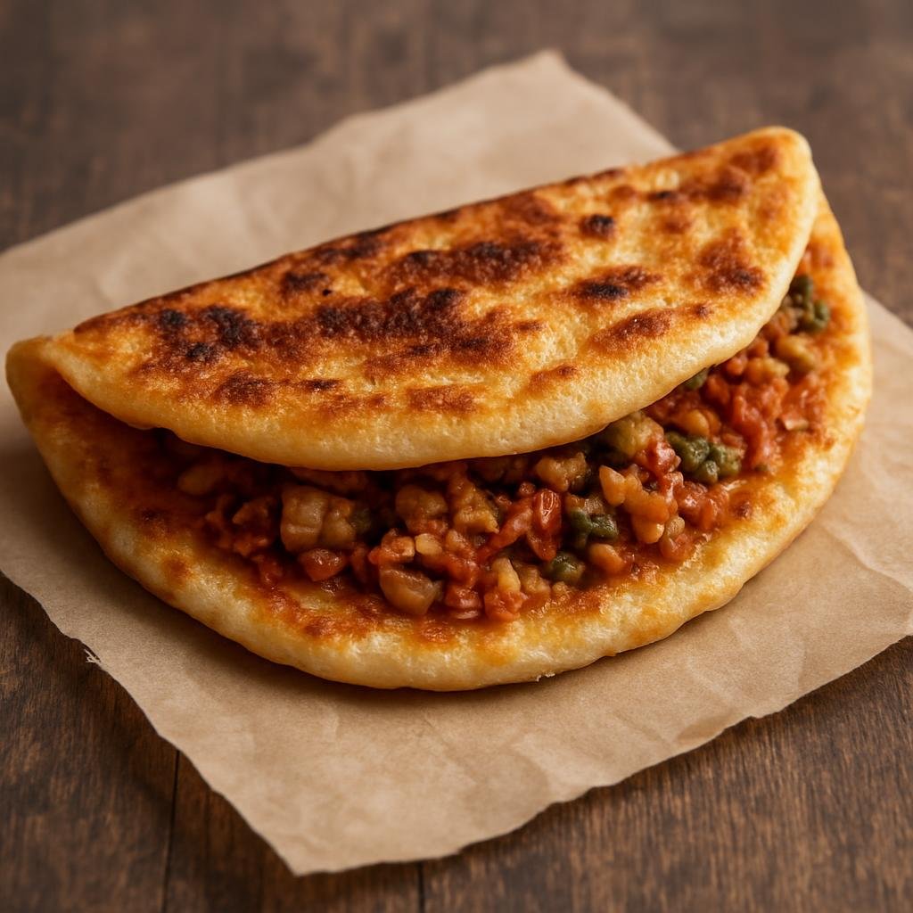 Entree: Tanzania – Zanzibar – Zanzibar Pizza (Street-style pan-fried stuffed flatbread folded over spiced fillings) recipe