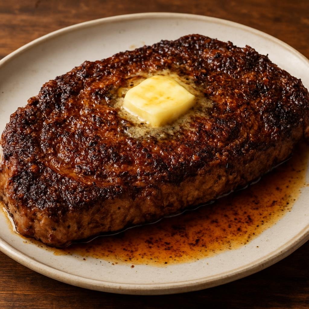 Entree: United States – Cajun Louisiana – Cajun Ribeye Steak (Pan-seared ribeye steak seasoned with a traditional Cajun spice blend and finished with butter basting) recipe
