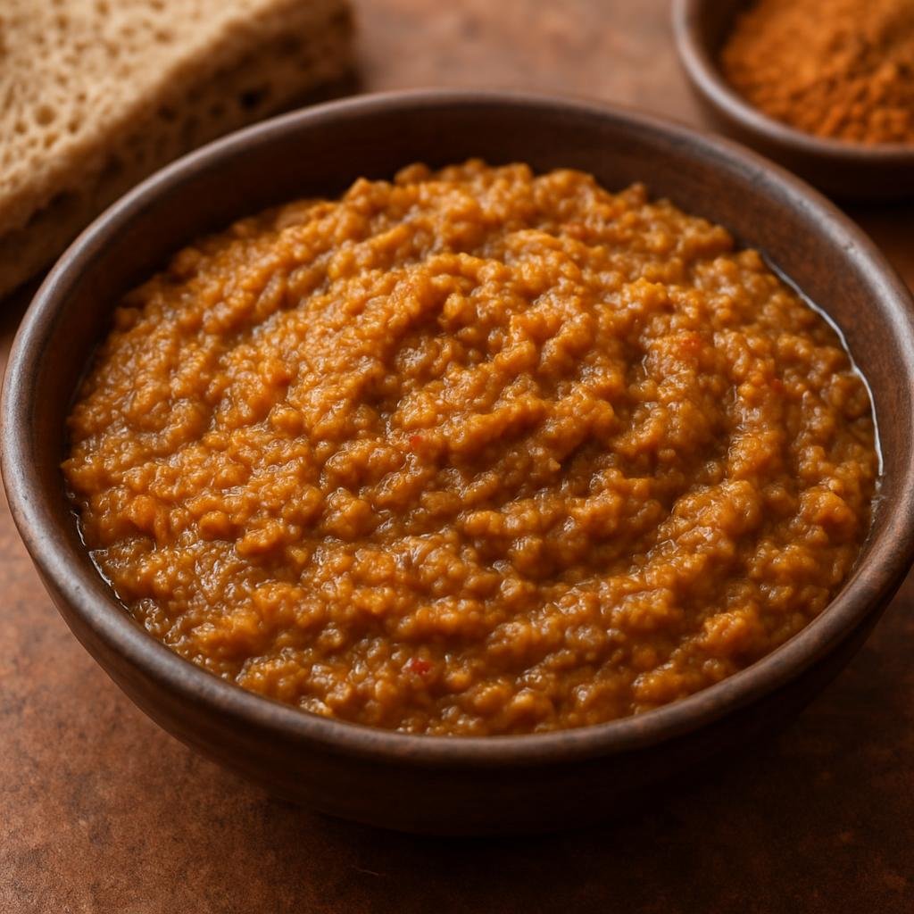 Entree: Ethiopia – Ethiopian Orthodox Fasting Cuisine – ሲልጆ ➤ Siljo (Spiced fermented split-pea paste served as a savory spread or dip in Ethiopian fasting cuisine) recipe