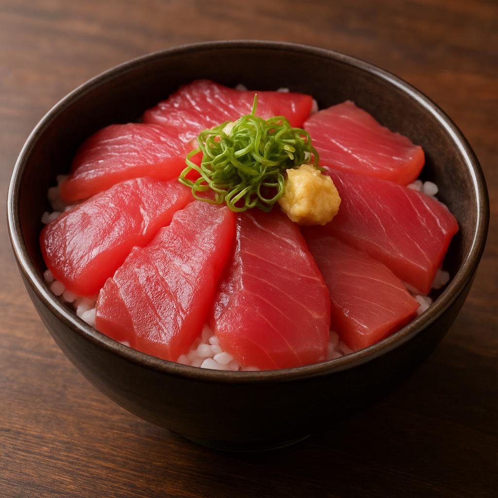 Entree: Japan – Kansai / Osaka-Kyoto – 鉄火丼 ➤ Tekka-don (Vinegared rice bowl topped with slices of raw tuna and simple garnishes) recipe