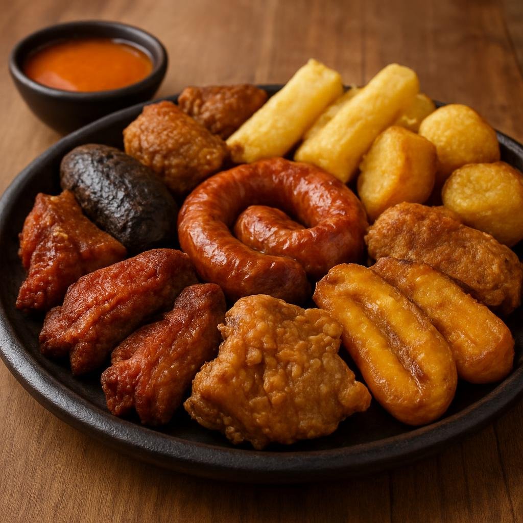 Entree: Colombia – Cauca & Valle – Fritanga (A communal platter of assorted fried Colombian meats served with starchy sides) recipe