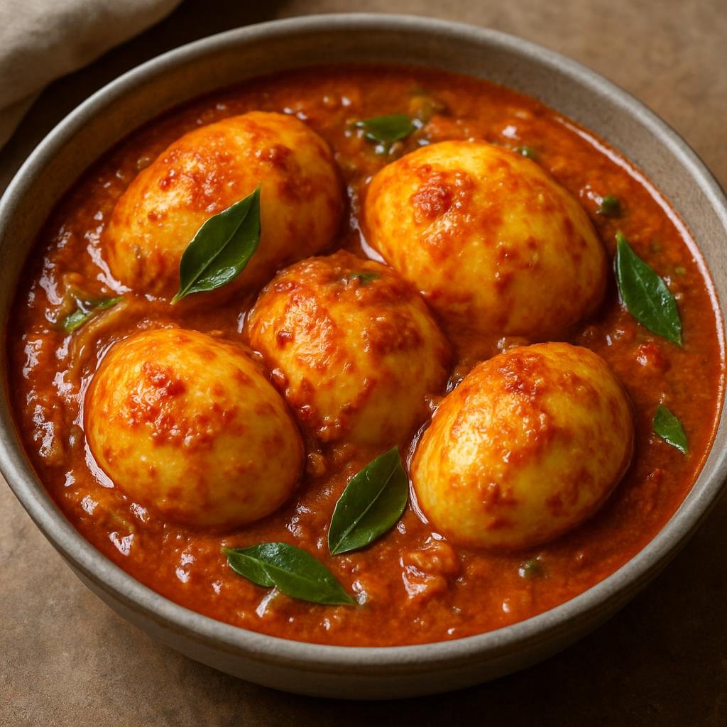 Entree: Sri Lanka – Sri Lankan Muslim Cuisine – Muslim Style Egg Curry (Hard-boiled eggs simmered in a Sri Lankan Muslim spiced coconut-onion gravy) recipe