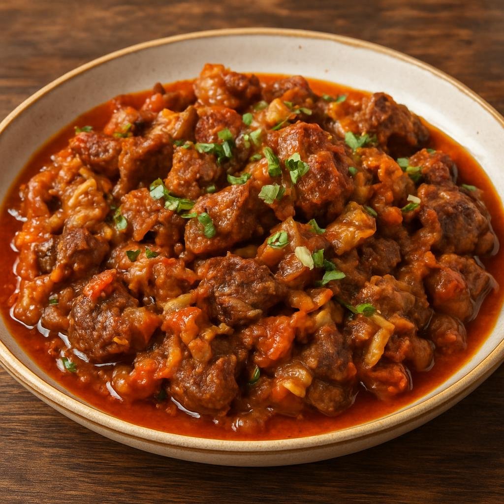 Entree: Azerbaijan – Nakhchivan – Govurma (Nakhchivan-style braised lamb sautéed with onions and tomato, seasoned with regional spices) recipe