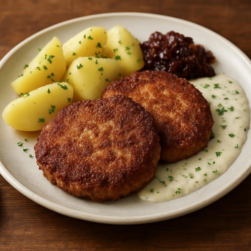 Entree: Denmark – Jutland – Karbonader (Pan-fried breaded pork patties typical of Danish home cooking) recipe