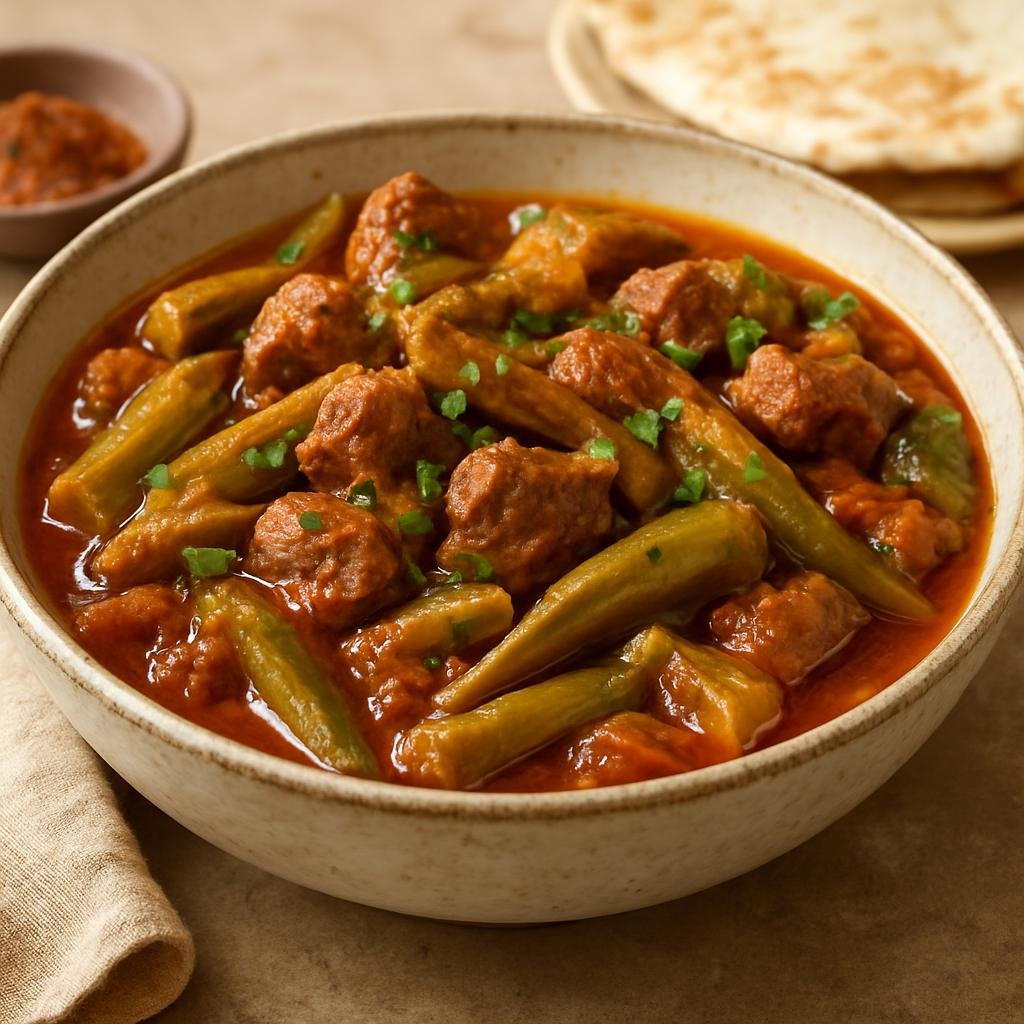 Entree: Iraq – Mosul & North – بامية ➤ Bāmiyā (Stewed okra and lamb in a tangy spiced tomato sauce) recipe