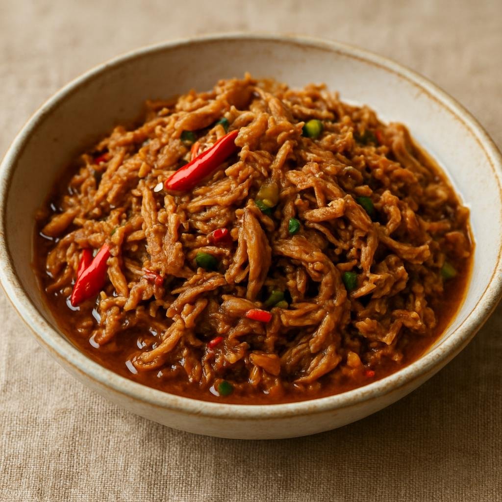 Entree: Myanmar – Shan State Cuisine – ဝက်သားဒုတ်ထိုး ➤ Wet Thar Dote Htoe (Shan-style shredded pork stir-fry seasoned with garlic, chilies, and fermented fish or soy flavors) recipe
