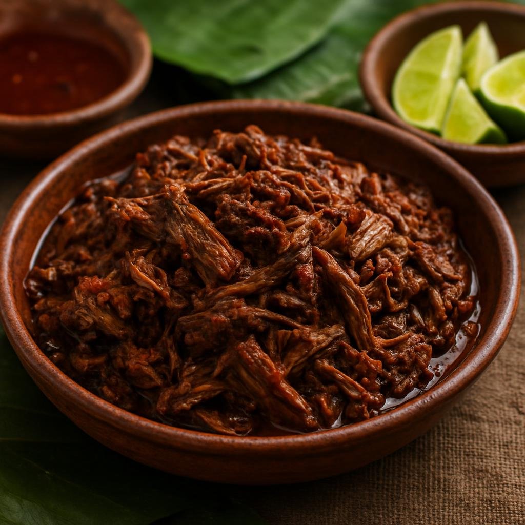 Entree: Mexico – Guerrero – Barbacoa de Chivo (Slow-braised, shredded goat cooked with chilies and aromatic spices, traditionally wrapped in leaves) recipe