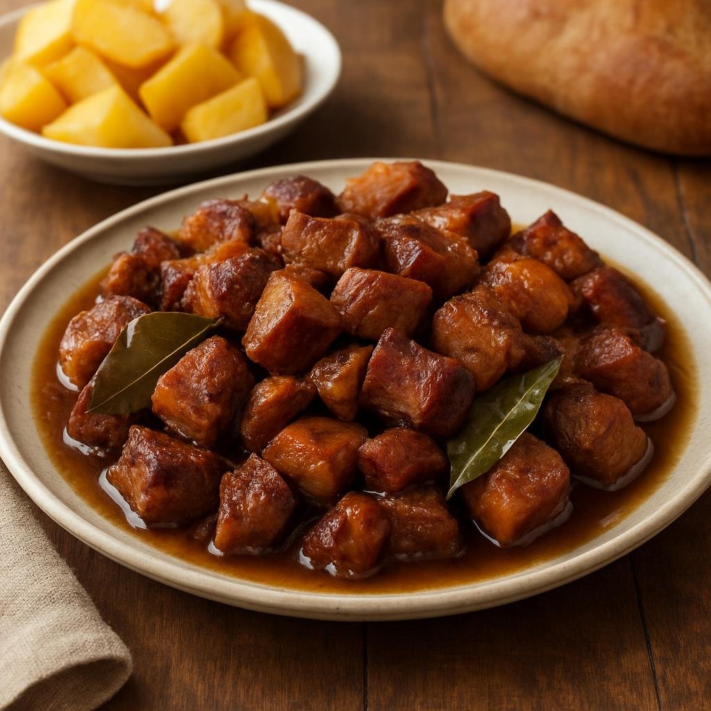 Entree: Portugal – Minho – Rojões à Minhota (Hearty Minho-style cubes of pork pan-fried and braised in their own fat and wine) recipe