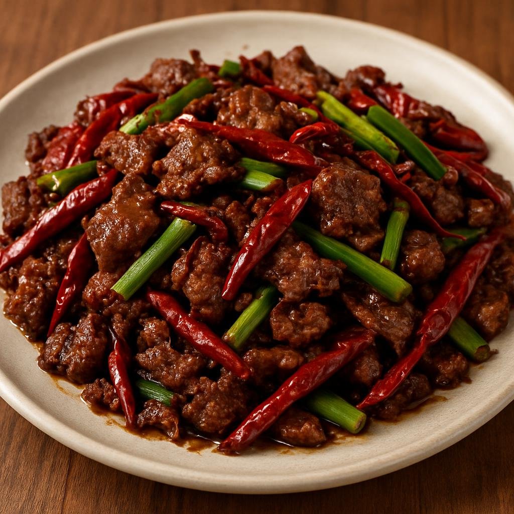 Entree: China – Gansu – 甘肃炒羊肉 ➤ Gānsù chǎo yángròu (Stir-fried, cumin-scented lamb with dried chilies and scallions typical of northwest China) recipe