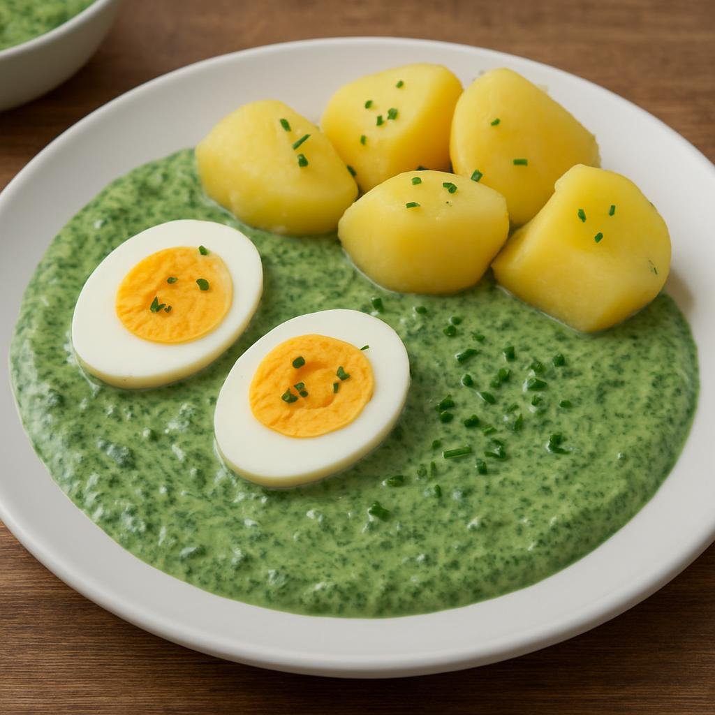 Entree: Germany – Hesse – Grüne Soße mit Eiern (Cold seven-herb green sauce served with hard-boiled eggs and potatoes) recipe