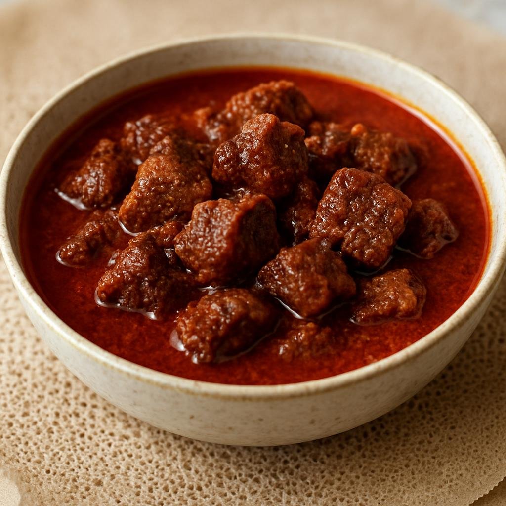 Entree: Ethiopia – Gurage – ስጋ ወጥ ➤ Siga Wot (Spicy Ethiopian beef stew braised in berbere spice and spiced clarified butter) recipe