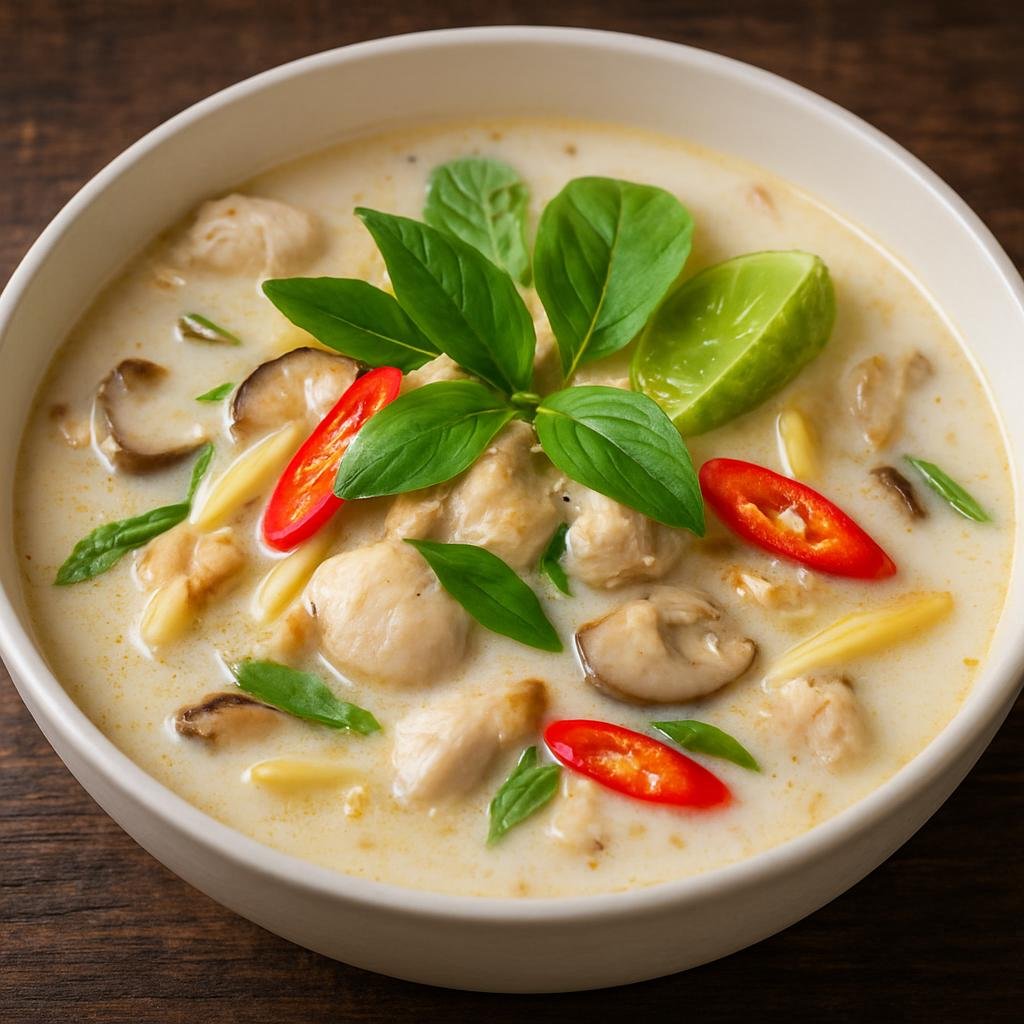 Entree: Thailand – Royal Thai Cuisine – ต้มข่าไก่ ➤ Tom Kha Gai (Creamy coconut soup with chicken, galangal, and aromatic Thai herbs) recipe