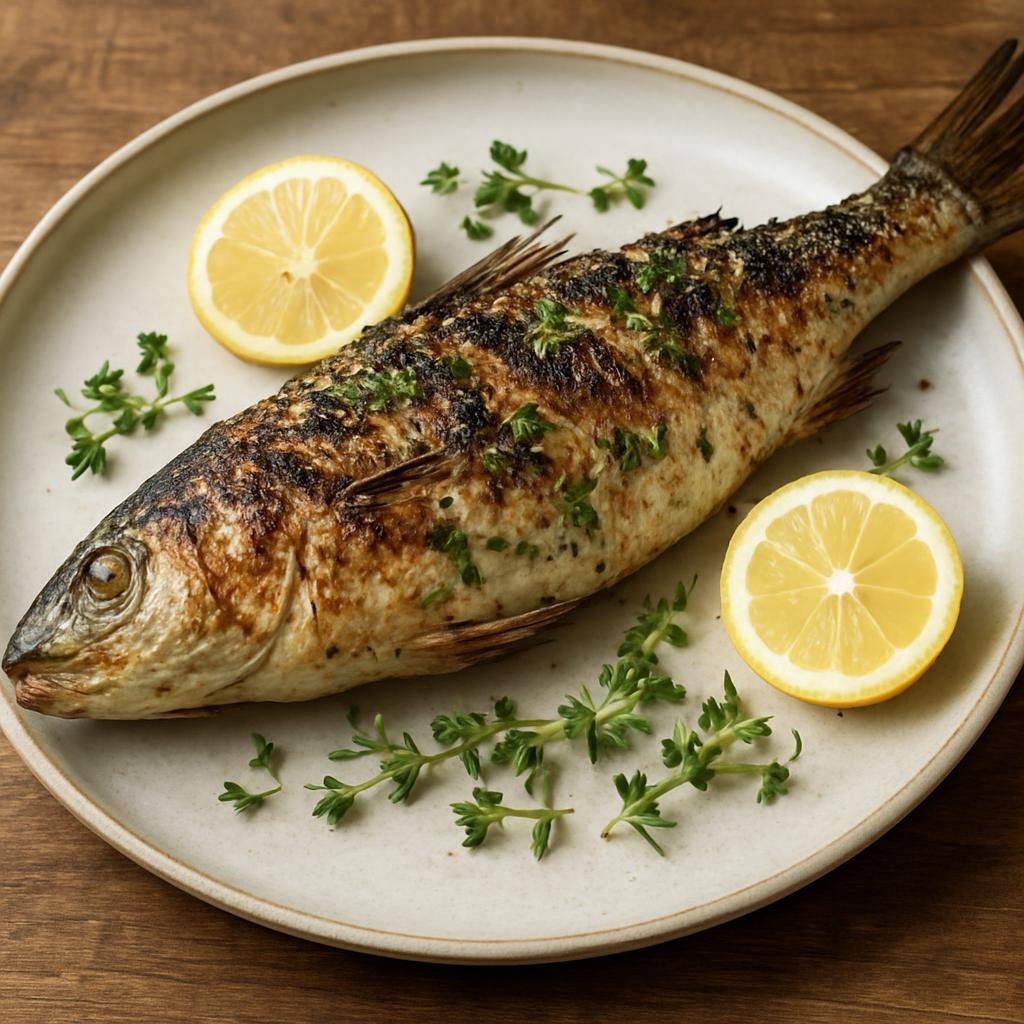 Entree: Australia – South Australia – Coorong Mullet (Whole Coorong mullet prepared simply with lemon and coastal herbs, traditionally grilled or roasted) recipe