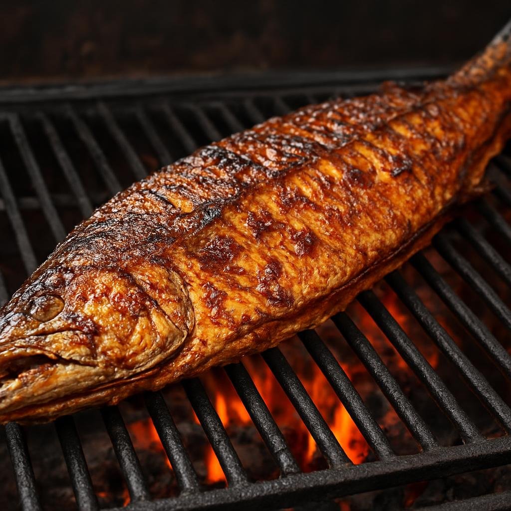 Entree: South Africa – South African Braai – Grilled Snoek (Charcoal-grilled whole coastal snoek seasoned and basted for a South African braai) recipe