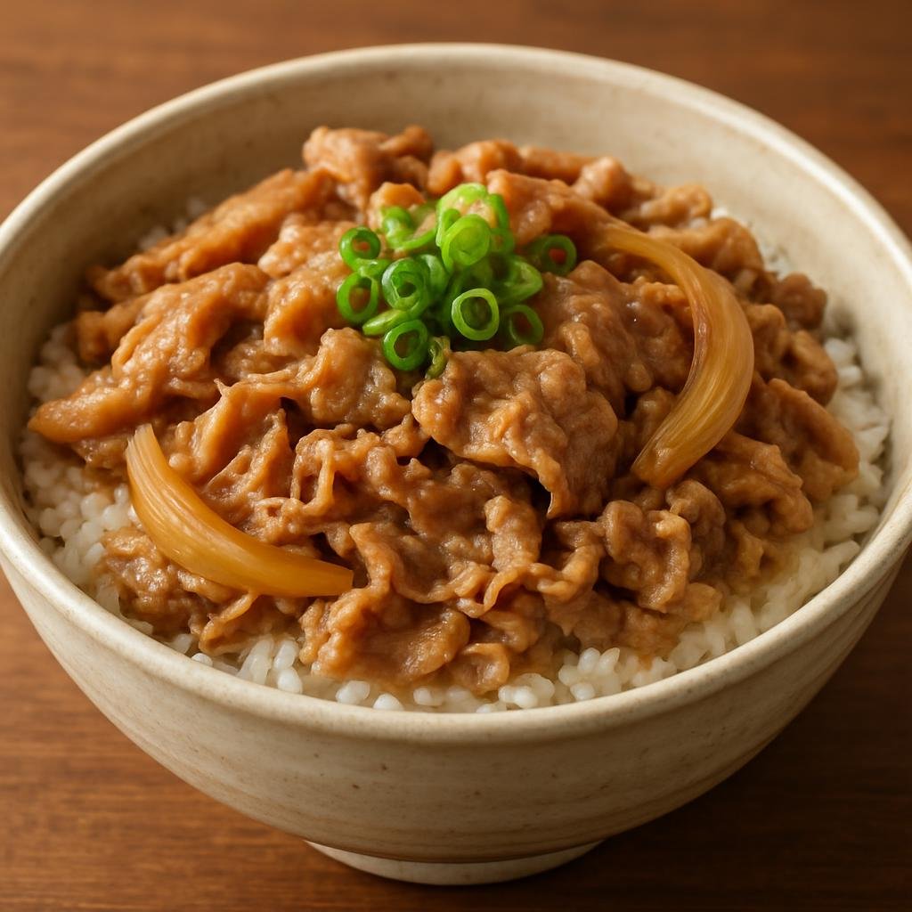Entree: Japan – Kanto / Tokyo – 牛丼 ➤ Gyūdon (Bowl of thinly sliced simmered beef and onions served over steamed rice) recipe