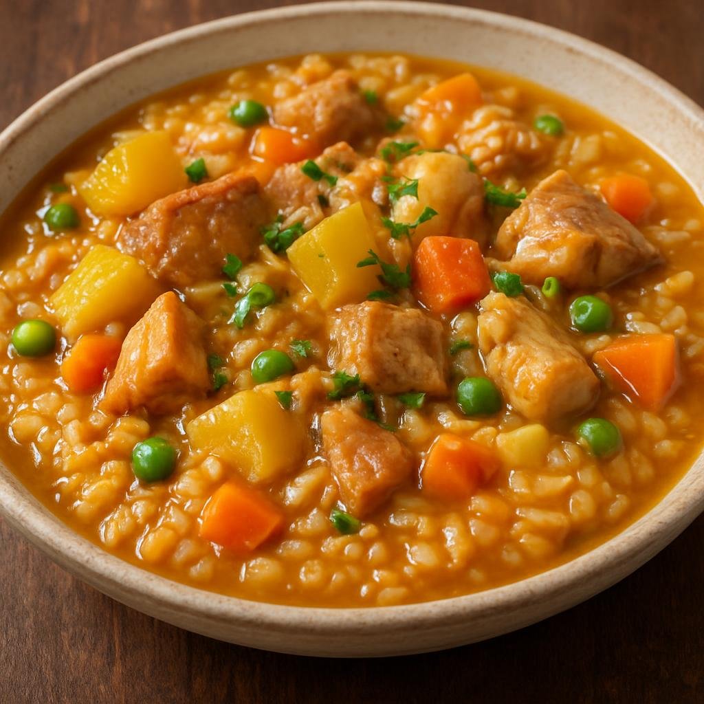 Entree: Colombia – Central Culinary Region – Arroz Atollado (Creamy Colombian rice stew with chicken, pork, potatoes, and vegetables) recipe