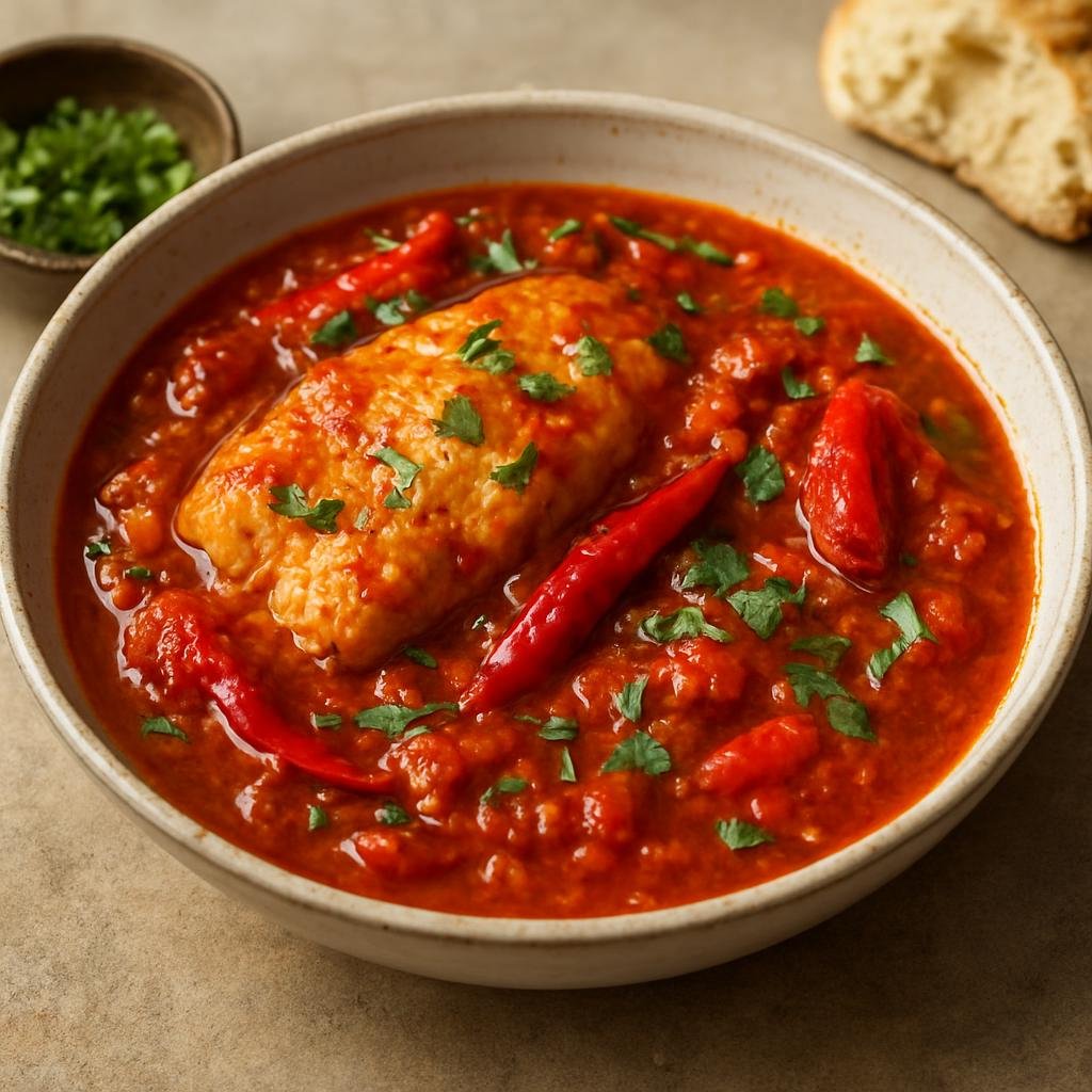 Entree: Morocco – Moroccan Jewish Cuisine – Chraime (North African Jewish spicy tomato and chili fish stew) recipe
