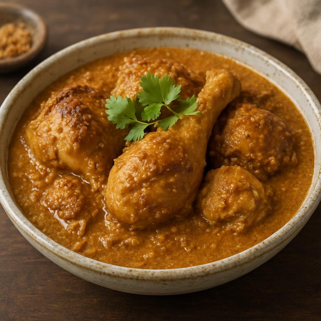 Entree: Philippines – Mindanao – Chicken Piaparan (Maranao-style chicken braised in spiced coconut sauce thickened with ground roasted coconut and toasted rice) recipe