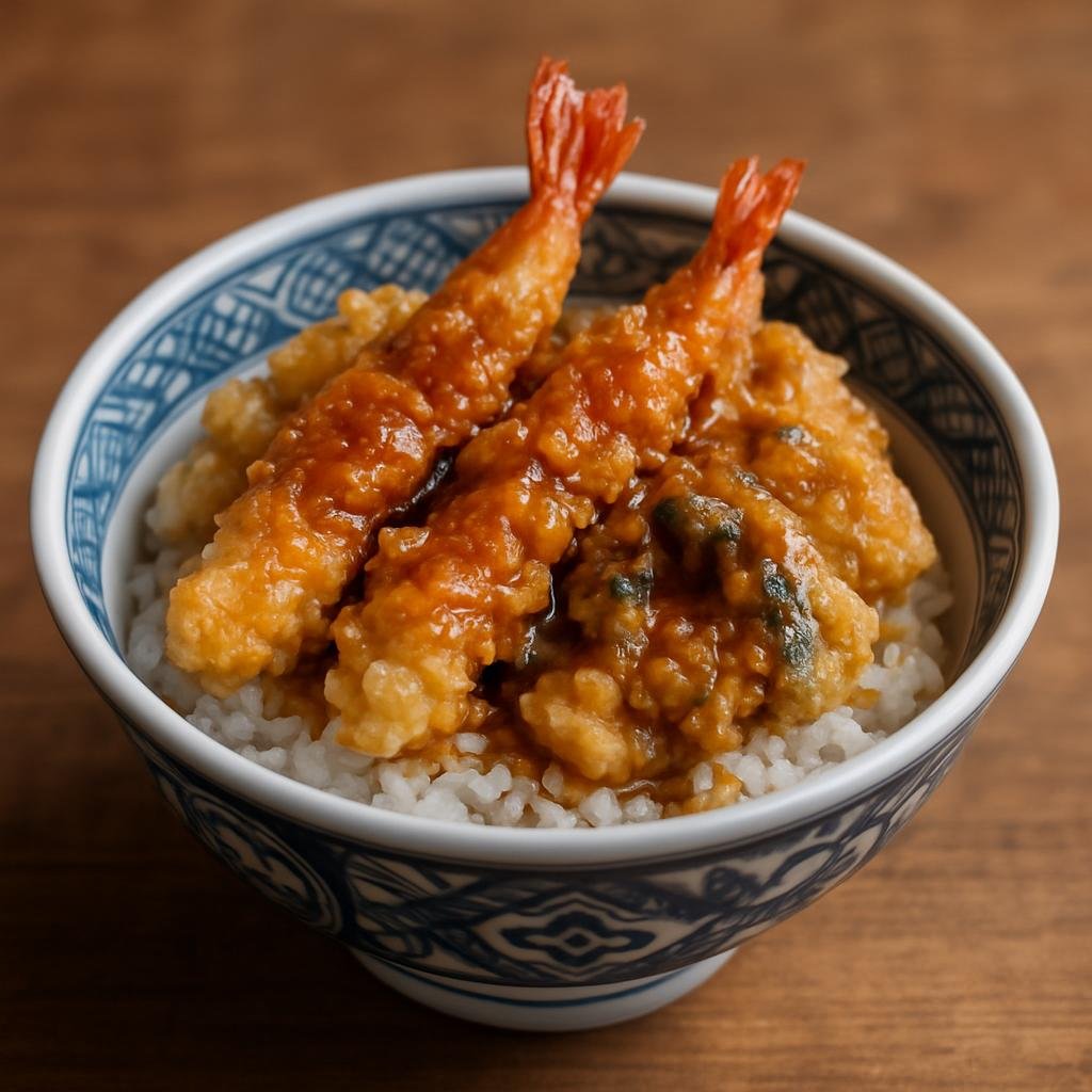 Entree: Japan – Kanto / Tokyo – 天丼 ➤ Tendon (Bowl of steamed rice topped with assorted tempura and a savory-sweet soy-based sauce) recipe