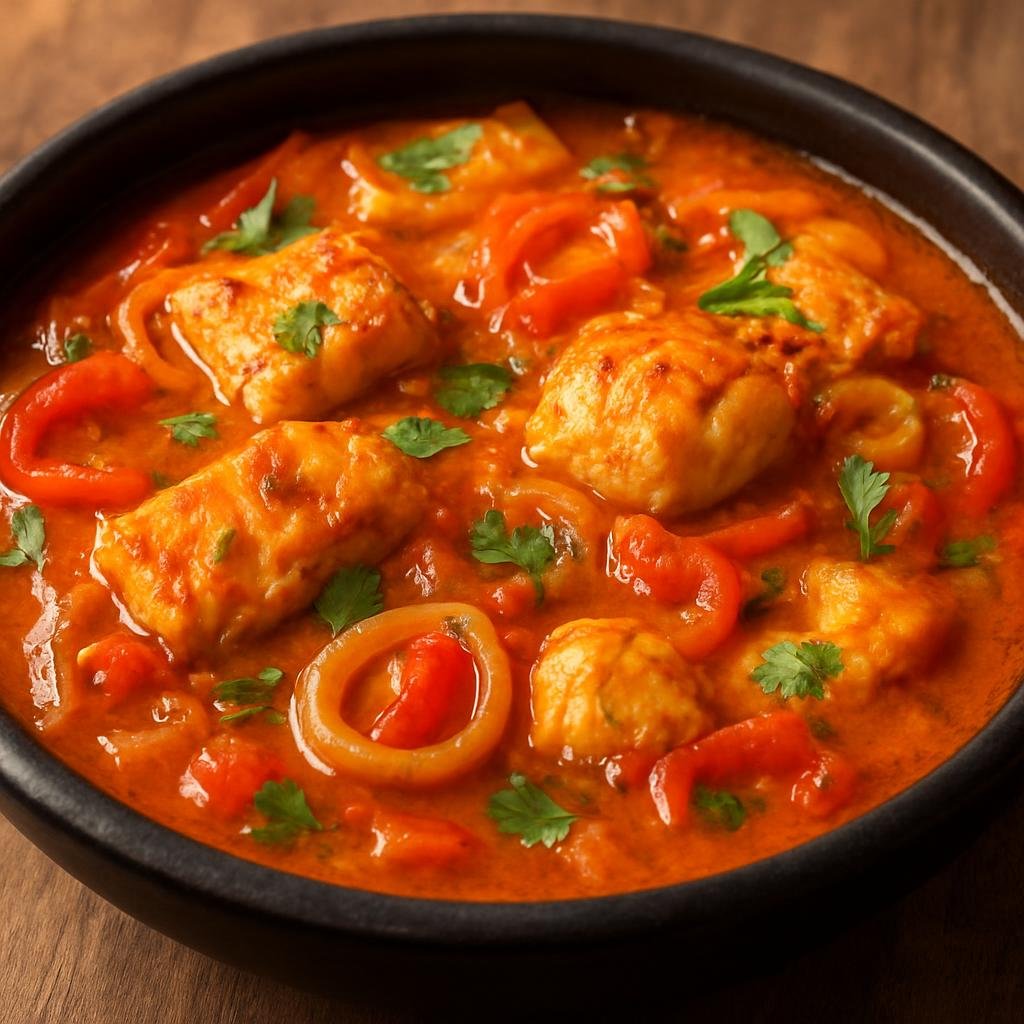 Entree: Brazil – Espirito Santo – Moqueca Capixaba (Traditional Espírito Santo-style fish stew braised in tomato, onion and annatto-flavored oil) recipe